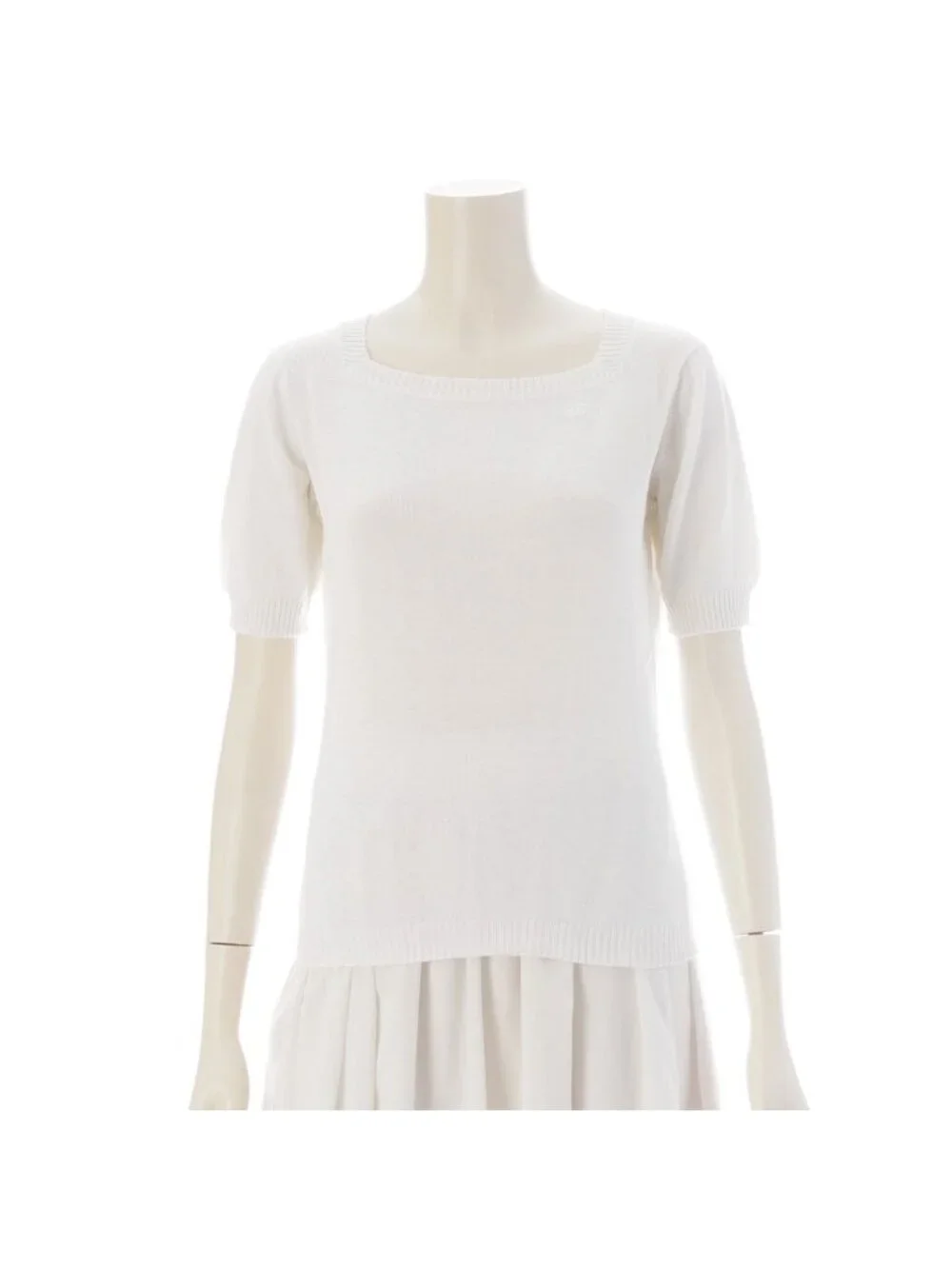 Chanel Creation Cotton Square Color CC Logo Top Short Sleeves White